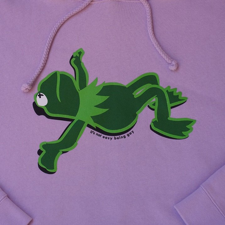 Lavender Purple Kermit Frog Hoodie It's Not Easy Being Gay Subtle Gay Pride Queer Fashion LGBTQ Clothing Inclusive Apparel
