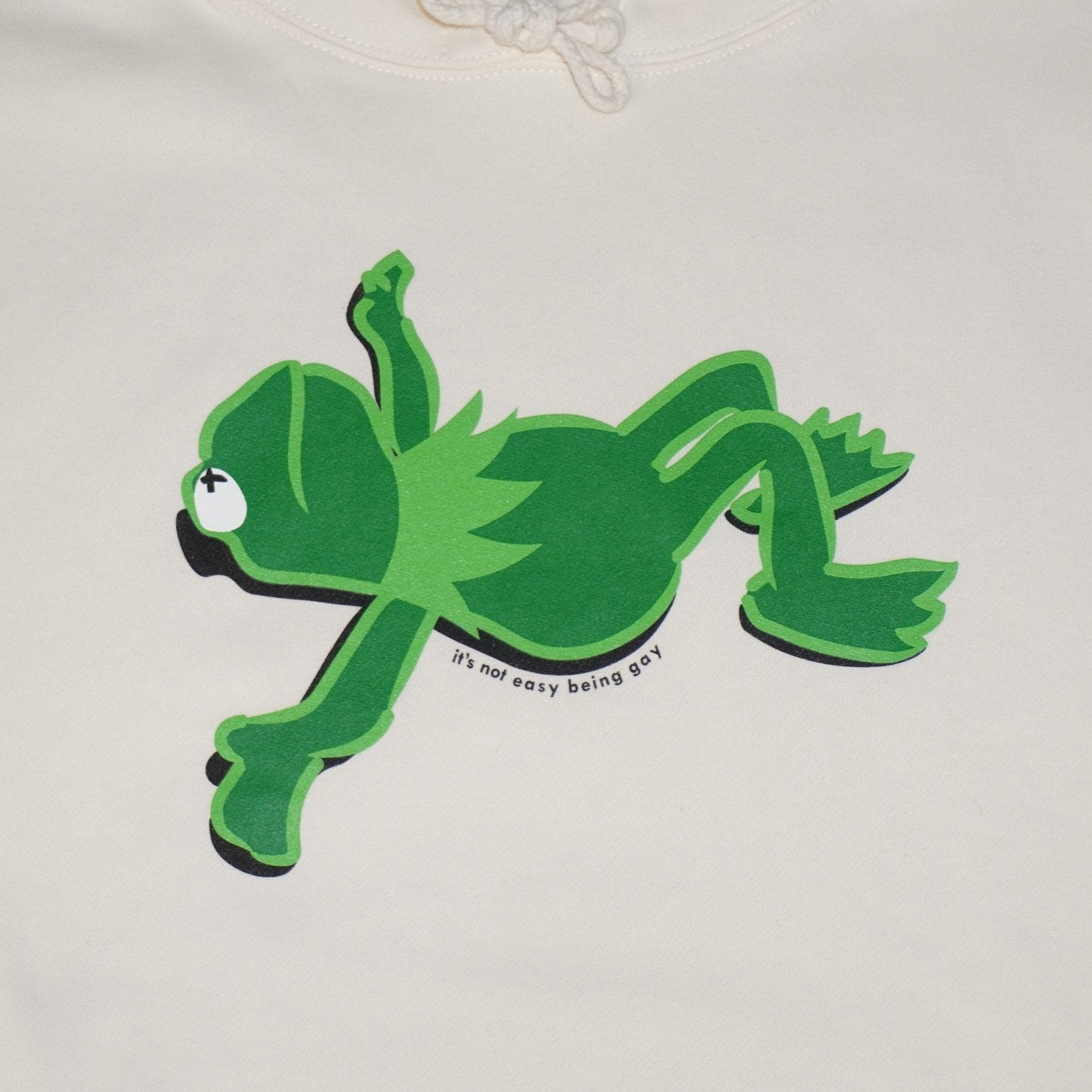 Kermit Frog Hoodie Off-White It's Not Easy Being Gay Subtle Gay Pride Queer Fashion LGBTQ Clothing Inclusive Apparel