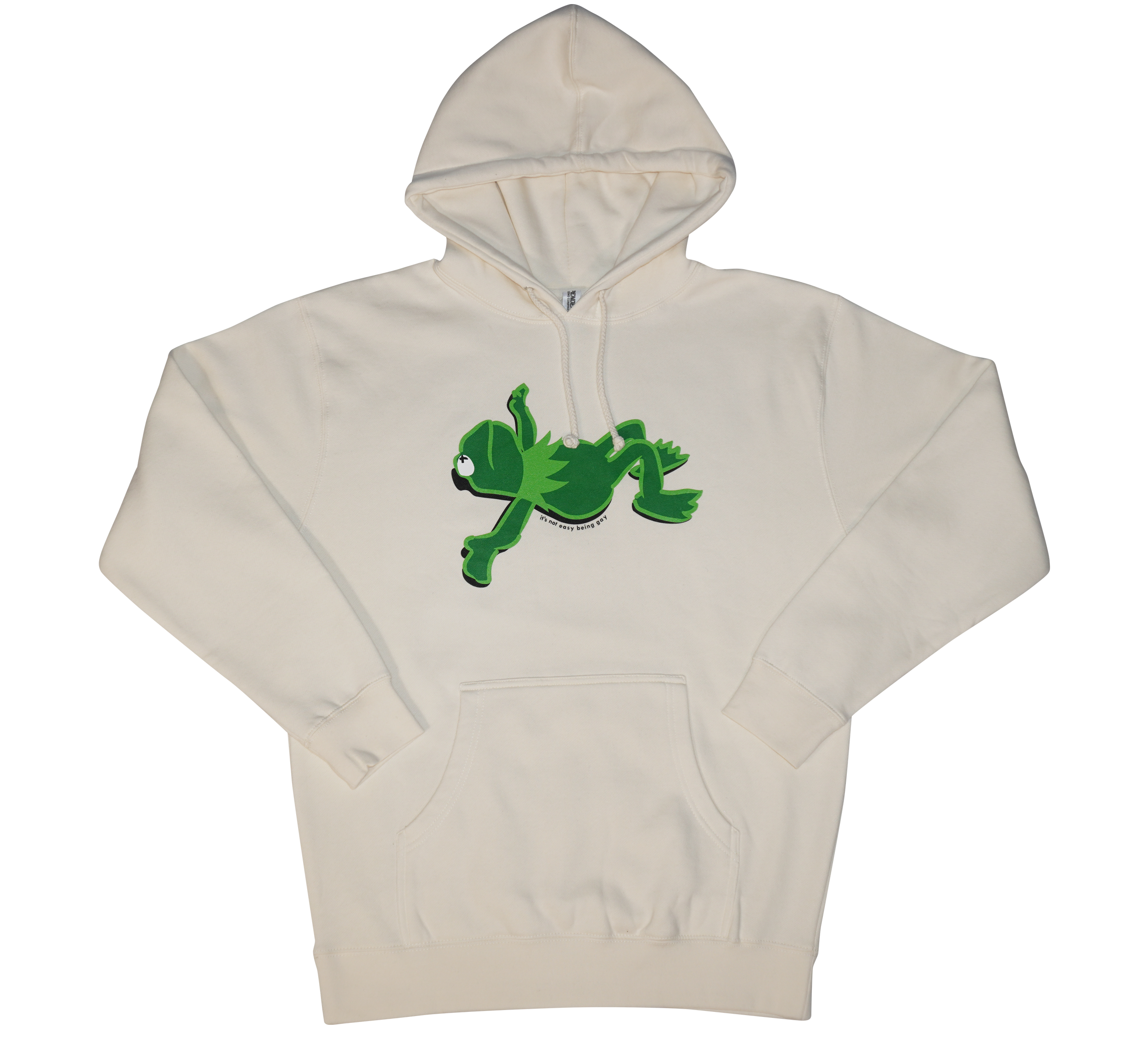 Kermit Frog Hoodie Off-White Clear Background It's Not Easy Being Gay Subtle Gay Pride Queer Fashion LGBTQ Clothing Inclusive Apparel