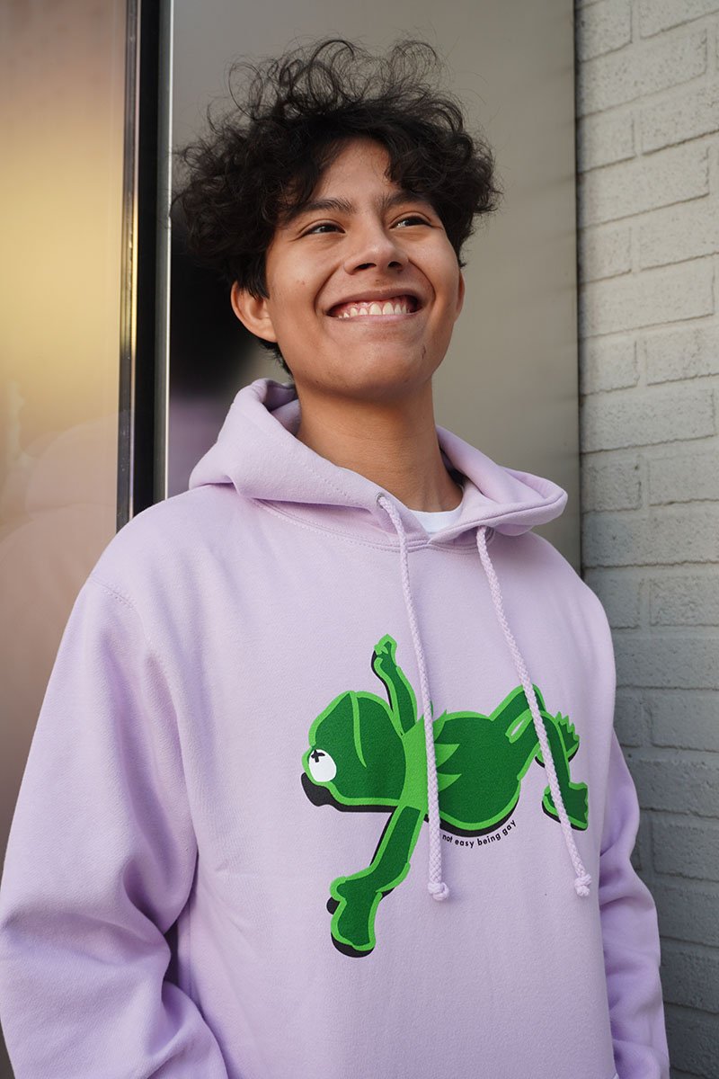 Smiling Kermit Frog Hoodie Sweatshirt It's Not Easy Being Gay Subtle Gay Pride Queer Fashion LGBTQ Clothing Inclusive Apparel