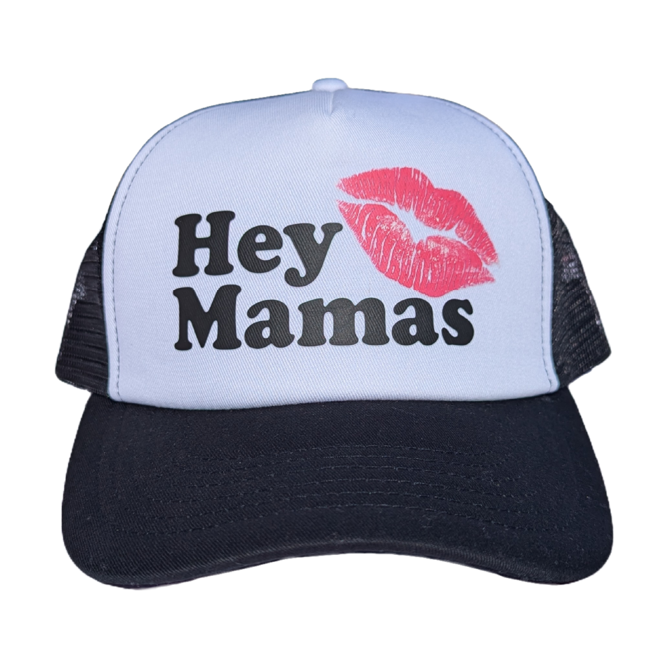 Black Hey Mamas Trucker Hat Subtle Gay Pride Queer Fashion LGBTQ Clothing Inclusive Apparel