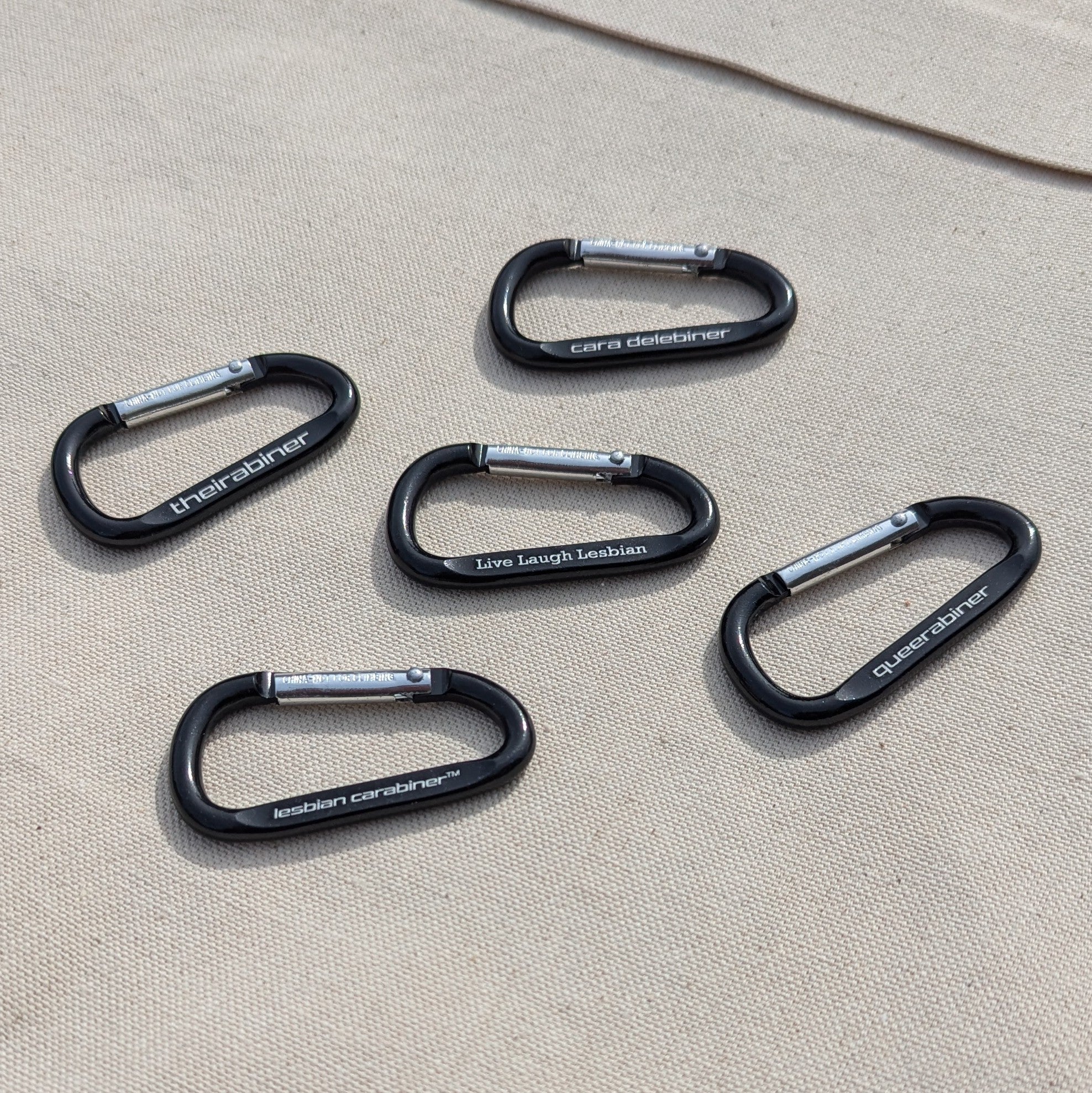Black Live laugh lesbian lesbian carabiner queerabiner theirabiner cara delebiner five carabiners clip keychain Subtle Gay Pride Queer Fashion LGBTQ Clothing Inclusive Apparel