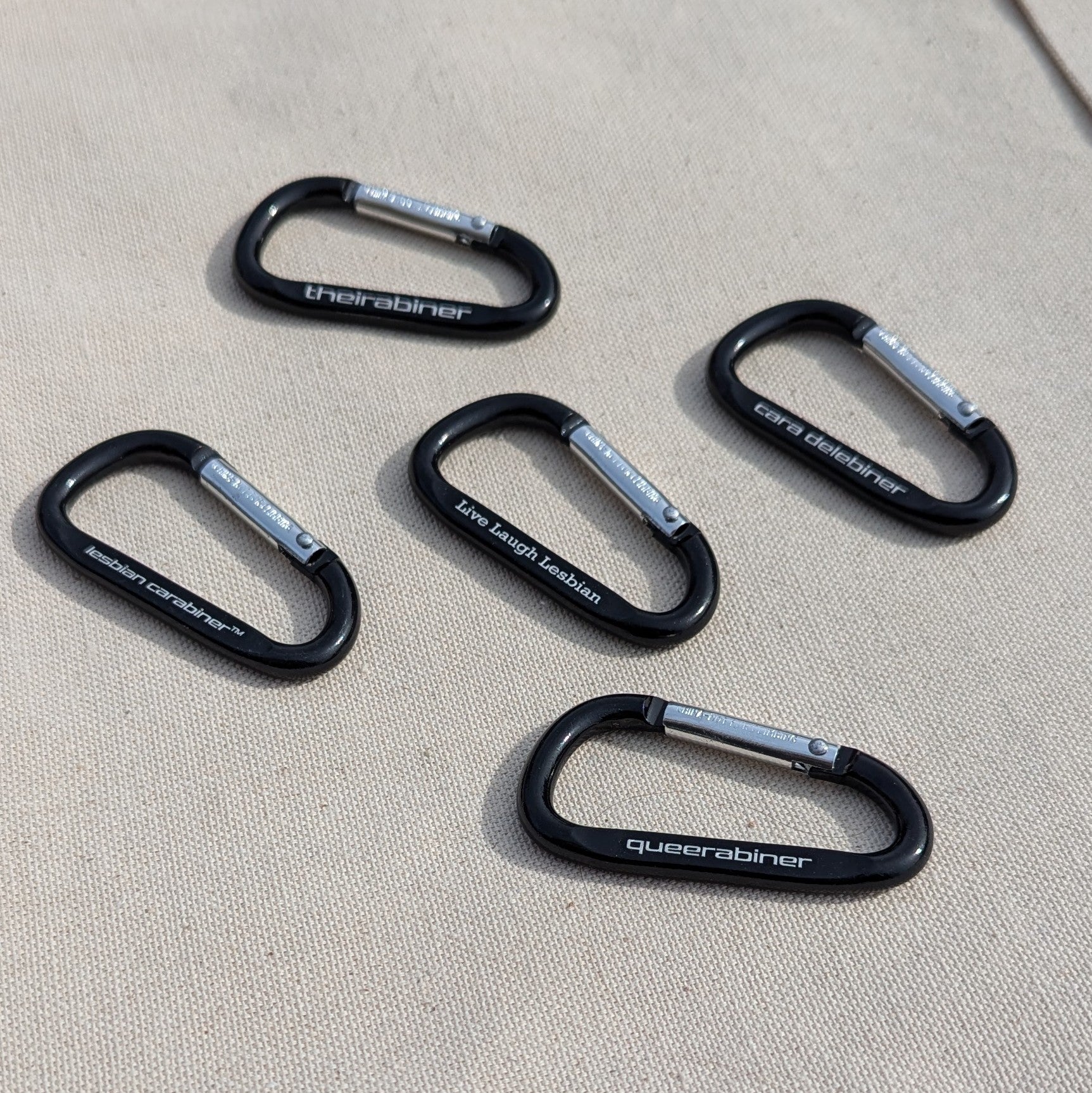Black Live laugh lesbian lesbian carabiner queerabiner theirabiner cara delebiner five clip keychain Subtle Gay Pride Queer Fashion LGBTQ Clothing Inclusive Apparel