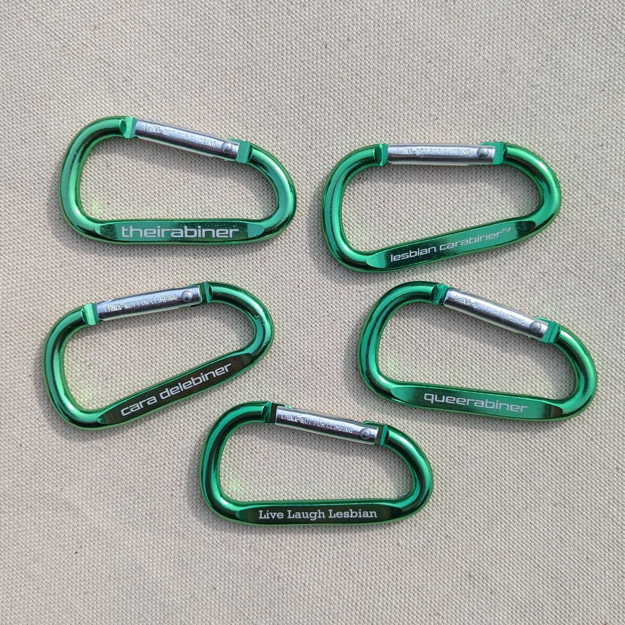 Green carabiner Live laugh lesbian lesbian carabiner queerabiner theirabiner cara delebiner clip keychain Subtle Gay Pride Queer Fashion LGBTQ Clothing Inclusive Apparel