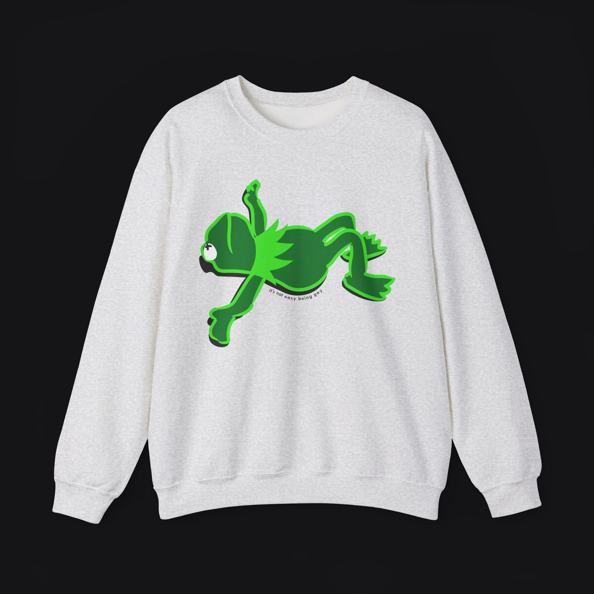 Kermit Frog Ash Sweatshirt Black Background  It's Not Easy Being Gay Subtle Gay Pride Queer Fashion LGBTQ Clothing Inclusive Apparel