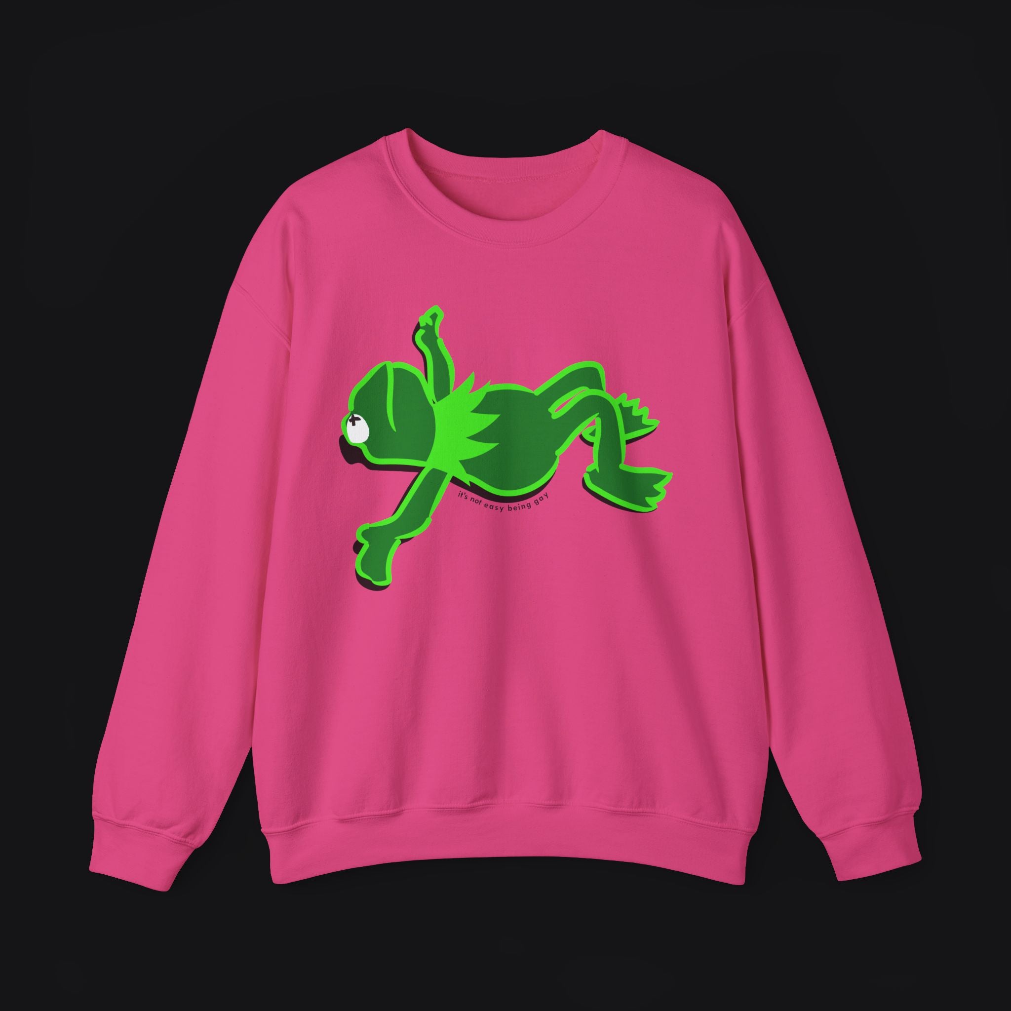 Kermit Frog Heliconia Sweatshirt Black Background  It's Not Easy Being Gay Subtle Gay Pride Queer Fashion LGBTQ Clothing Inclusive Apparel