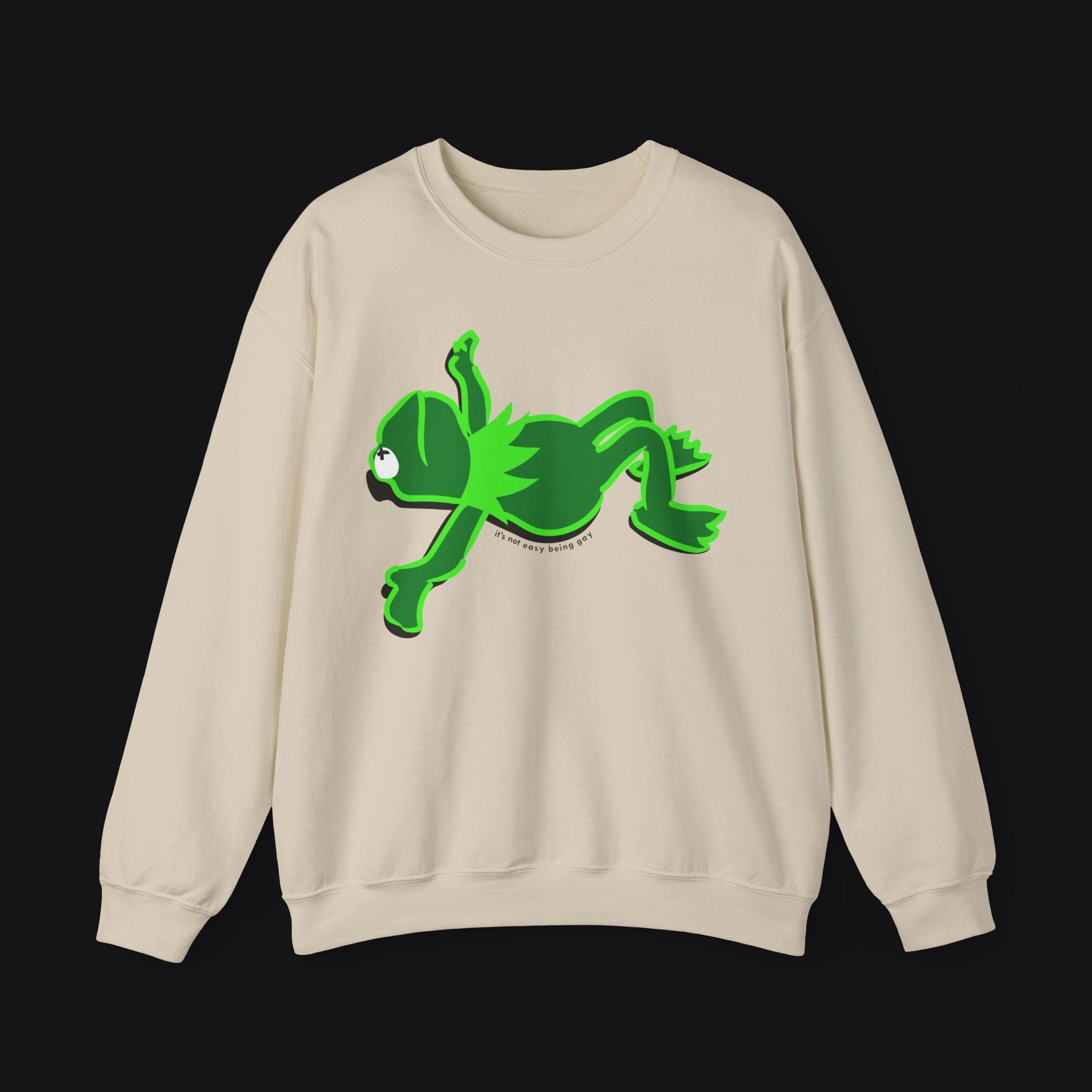 Kermit Frog Sand Sweatshirt Black Background  It's Not Easy Being Gay Subtle Gay Pride Queer Fashion LGBTQ Clothing Inclusive Apparel