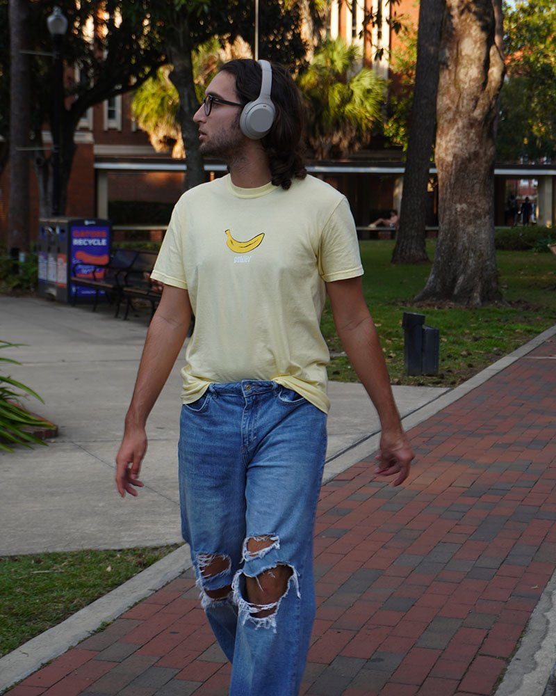 Banana Fruity Shirt Walk through Campus Yellow T-Shirt Subtle Gay Pride Queer Fashion LGBTQ Clothing Inclusive Apparel