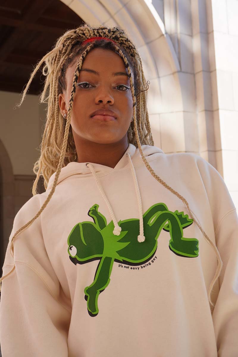 Kermit Frog Hoodie Off-White It's Not Easy Being Gay Subtle Gay Pride Queer Fashion LGBTQ Clothing Inclusive Apparel